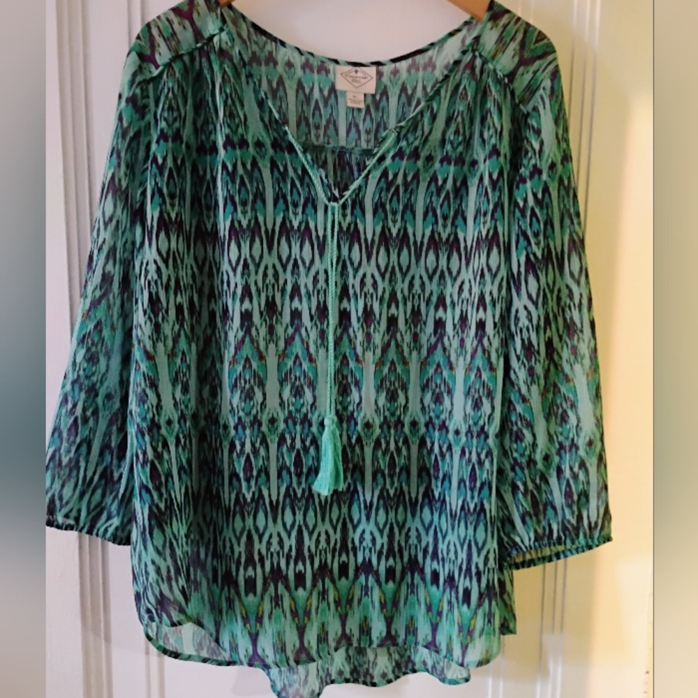 St. John's Bay Green Sheer Blouse with Relaxed Fit